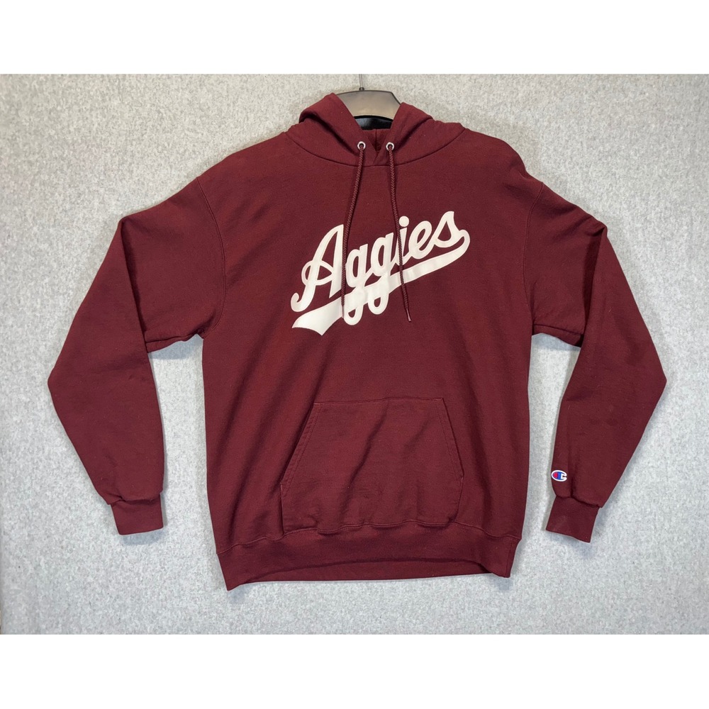 Champion Aggies Hoodie Maroon Eco Fleece Sweatshirt Mens Large Graphic Pullover